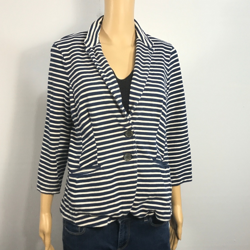Lucky Brand Navy white striped knit Blazer jacket size L